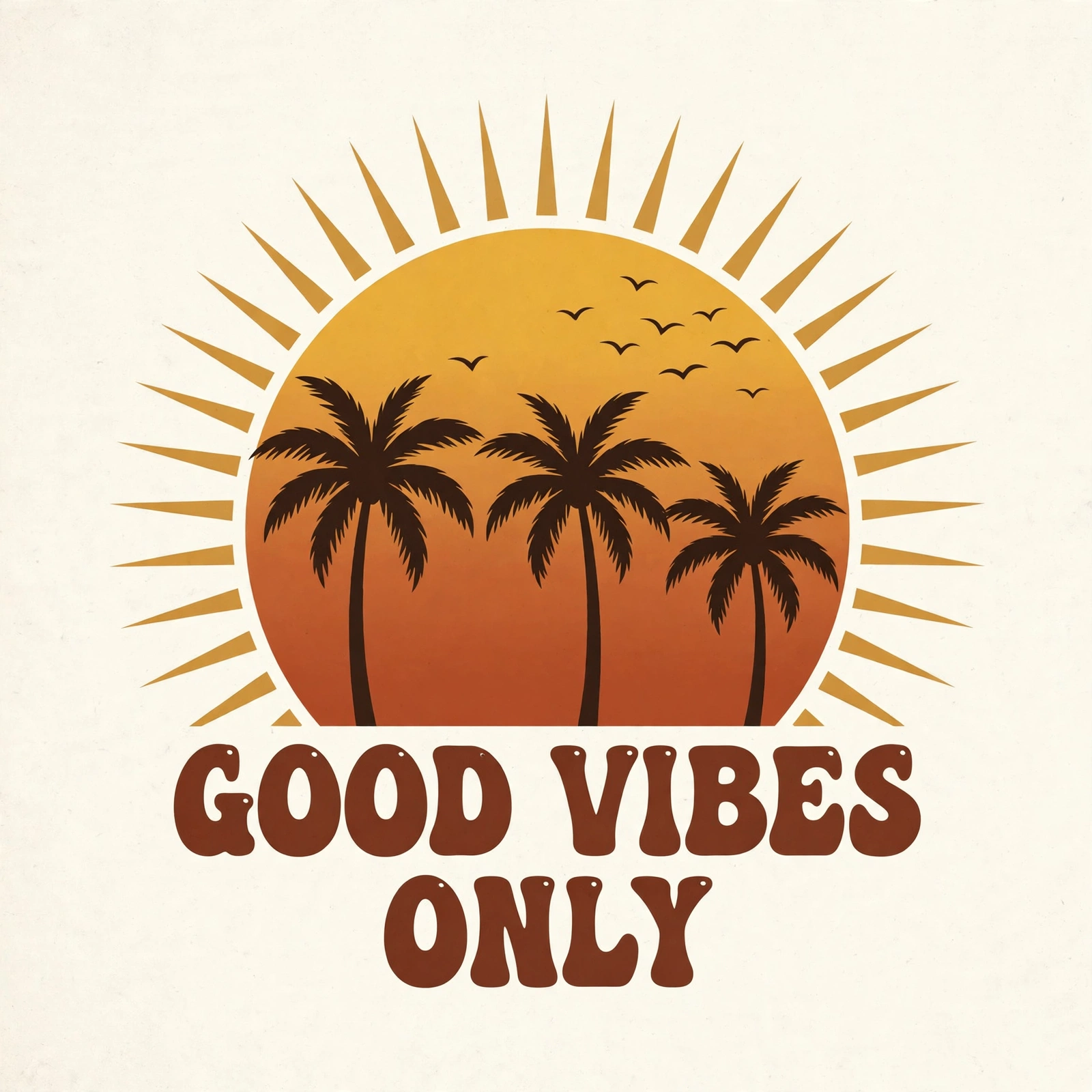 GOOD VIBES ONLY retro sunset palms design