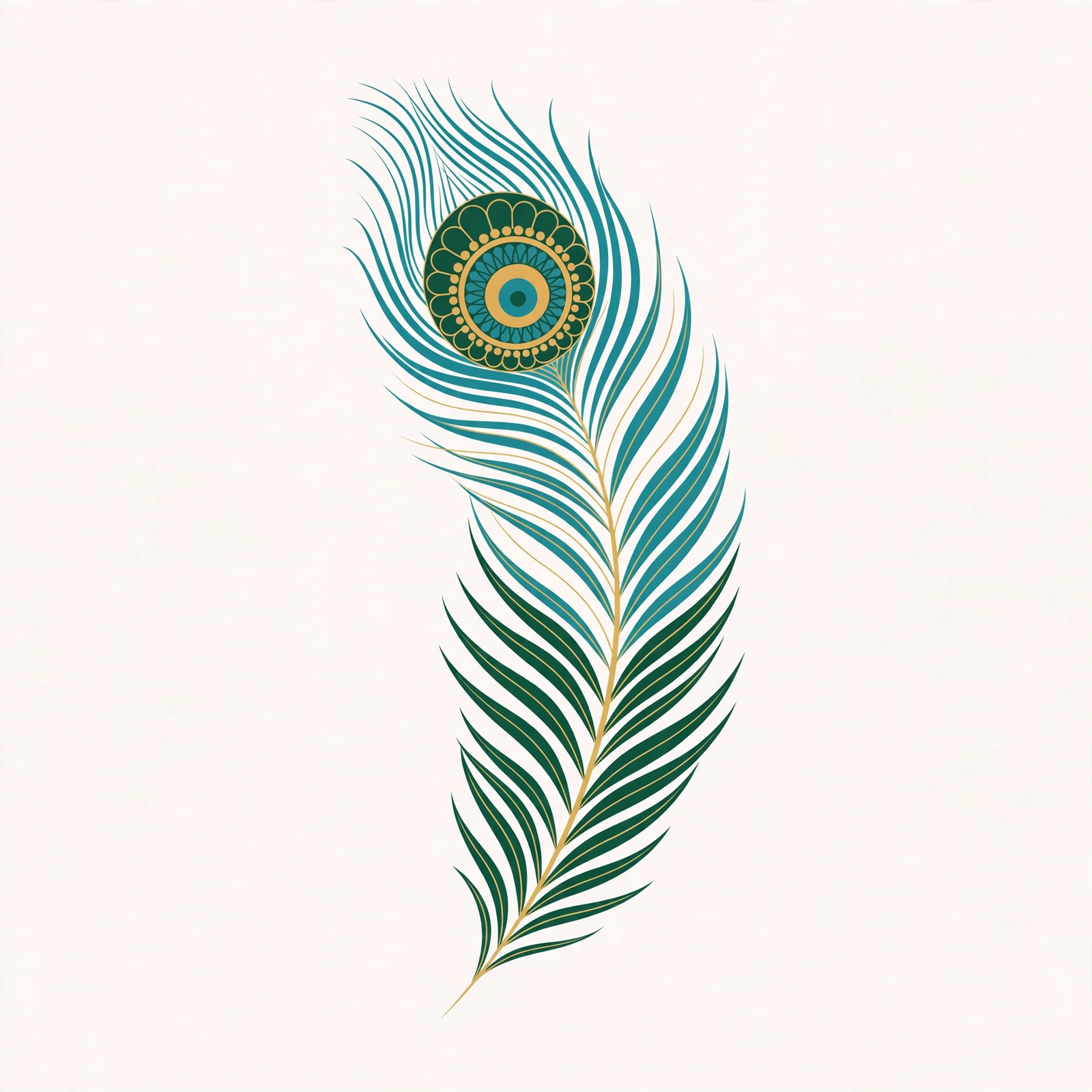 Peacock feather in teal, gold and green