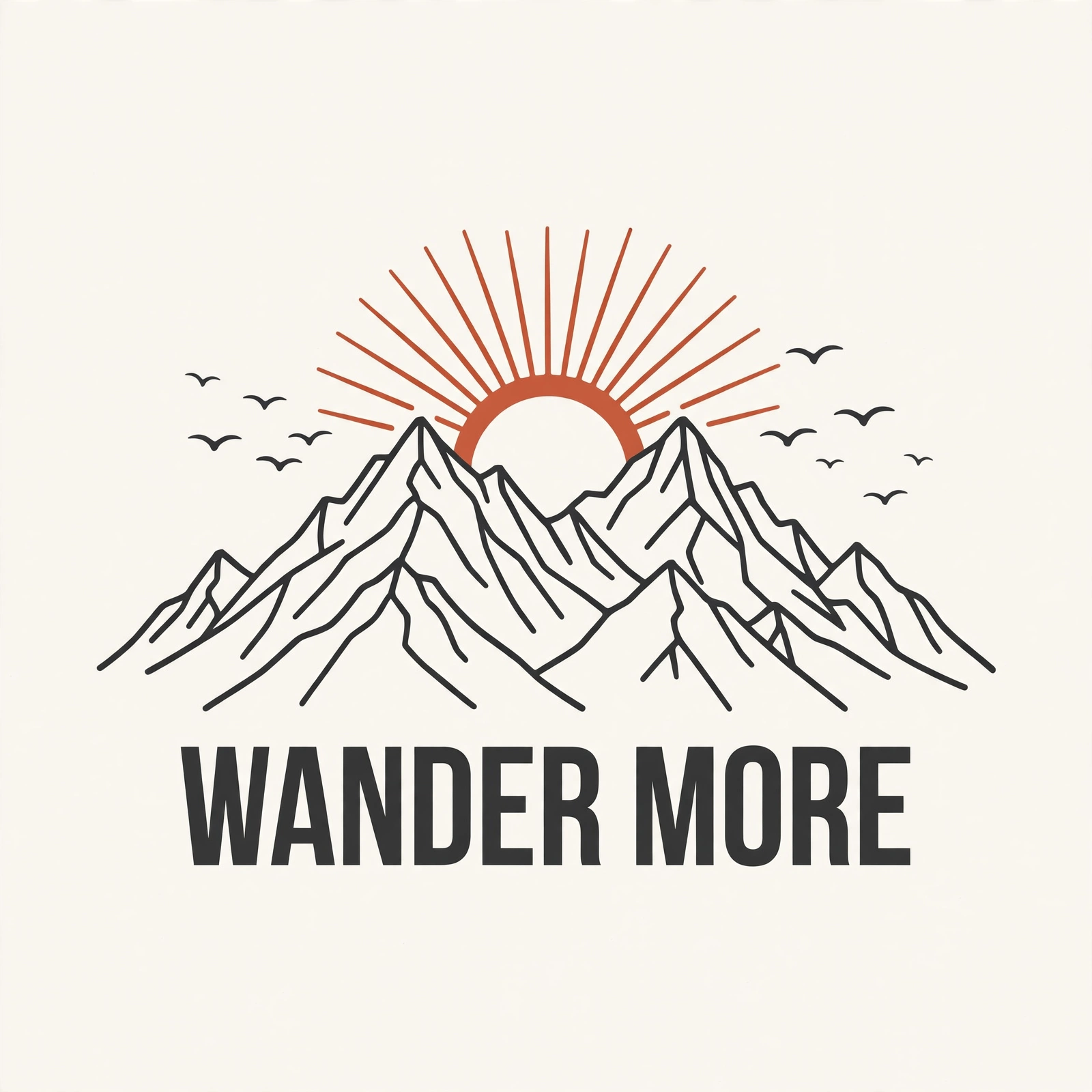 WANDER MORE mountain sunrise line art